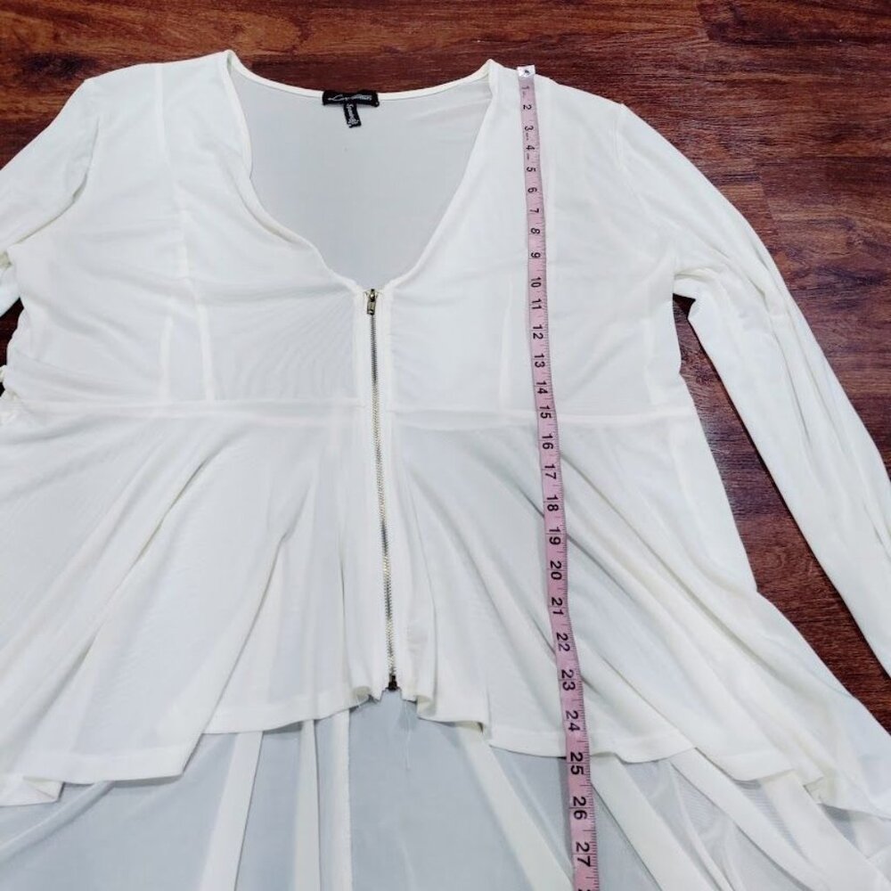 Love University Women's White Sheer Zipper Front High Low Long Sleeve Blouse 3XL - Picture 7 of 9